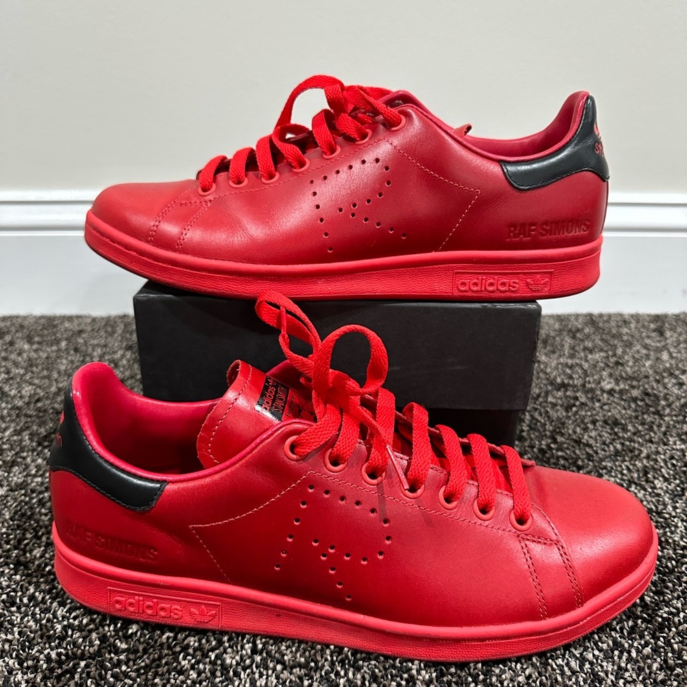 Raf Simons x Barneys x Adidas Stan Smith Red Low Top Sneaker